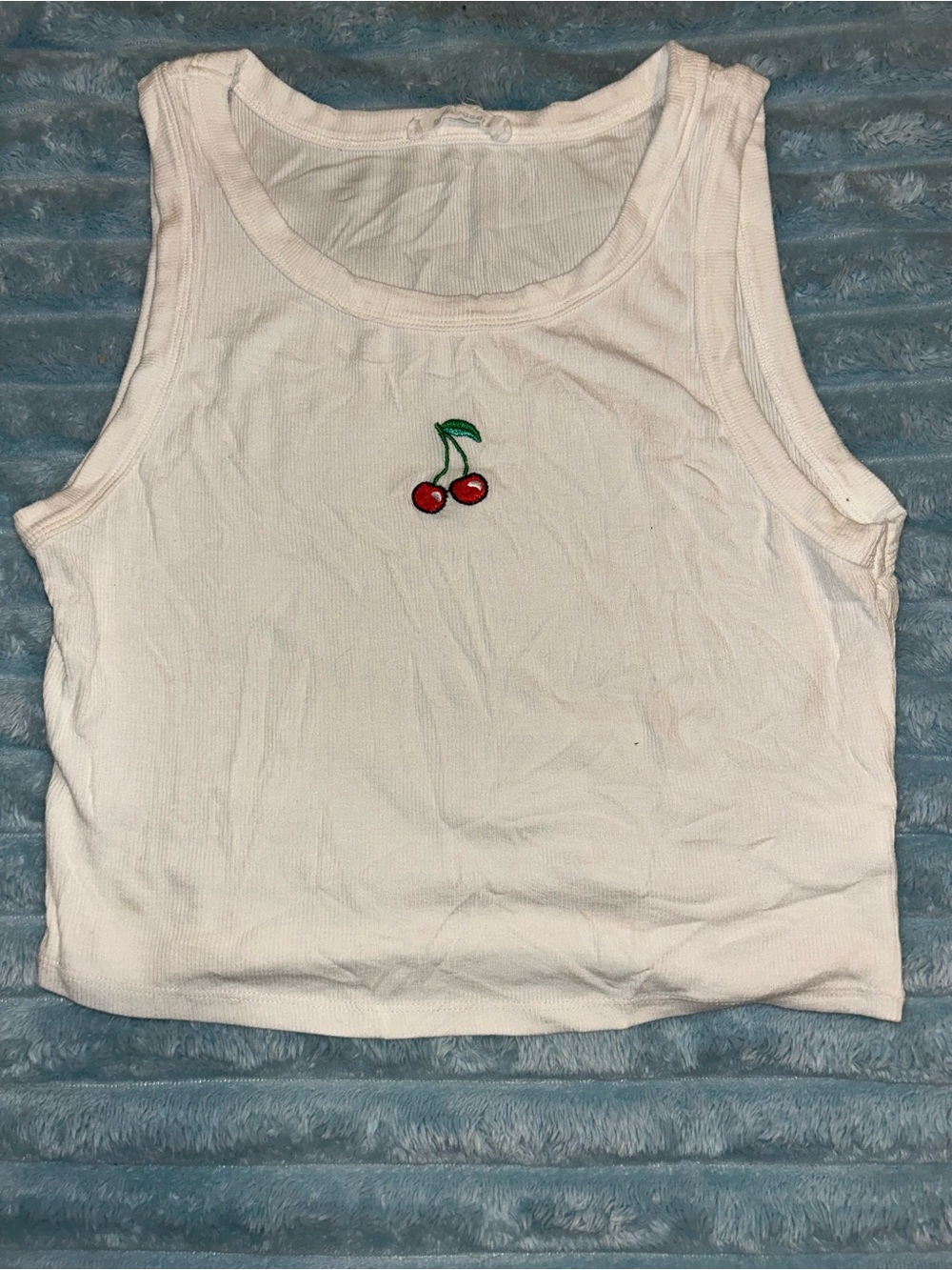 Bear Dance White Tank Top with Cherry Motif